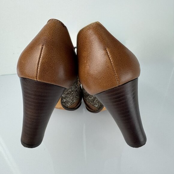 Talbots Margot Block Heel Pumps 9.5 Brown Tweed Leather Womens Shoes Academia - Picture 4 of 16